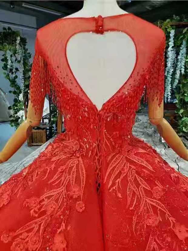 HTL883 Jancember flower pattern o neck beaded red peplum dress ball gowns women