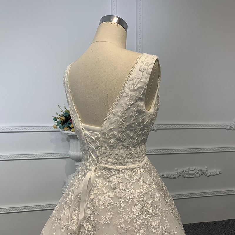 Jancember LSB004 Elegant Sleeveless A-line Appliques Belt Wedding Lace Dresses