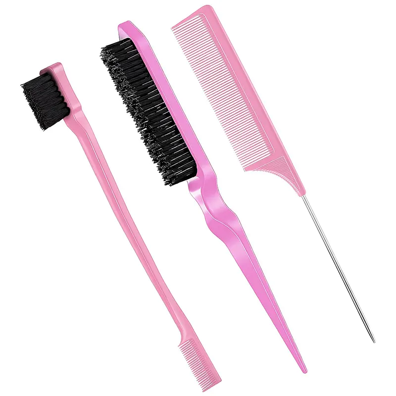 Wholesale 3 pcs Brush and comb set double sided edge control brush Rat Tail comb for girl woman