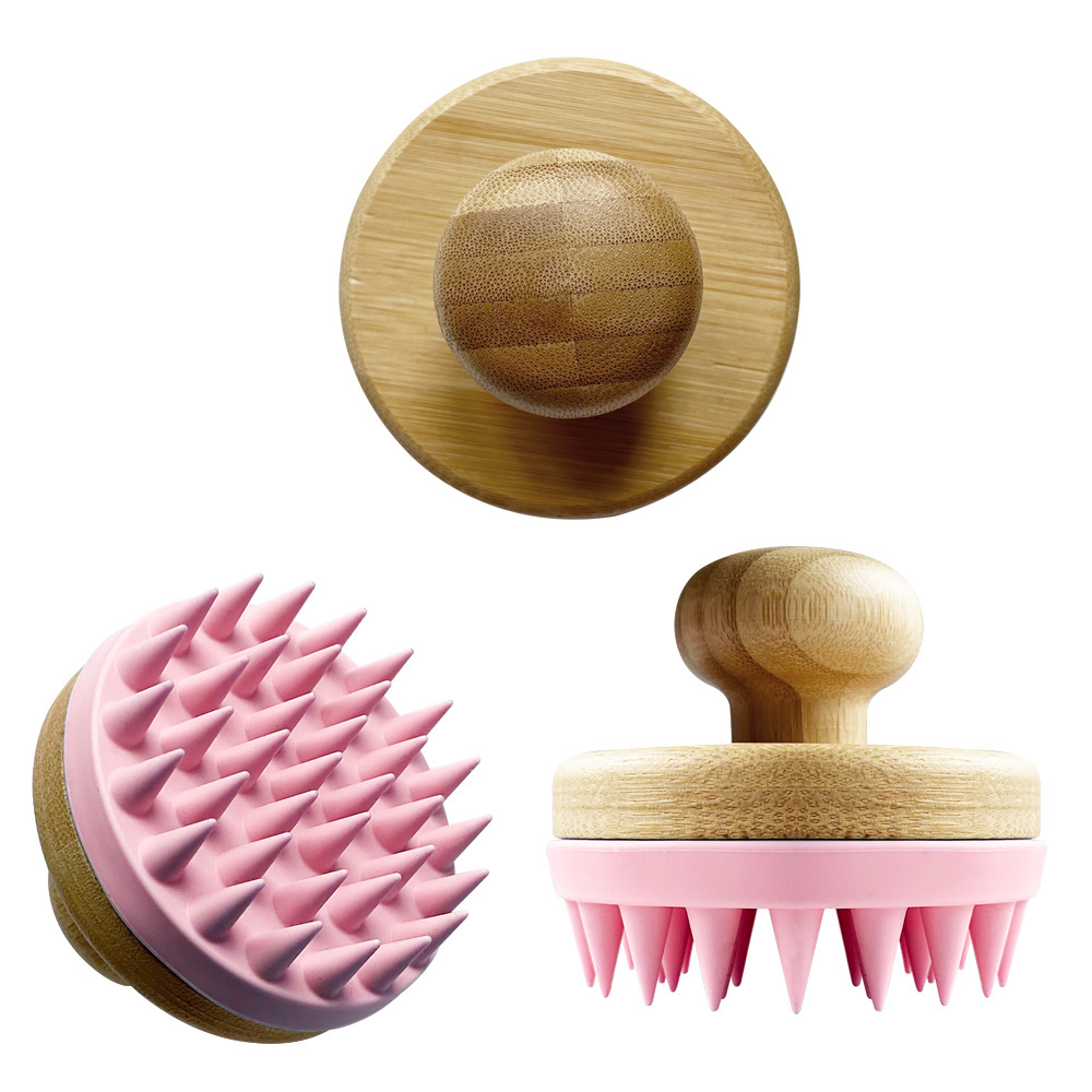 Bath Spa Brush ECO Friendly Bamboo Material Silicone Teeth Scalp Hair Washing Head Shampoo Massage Brush