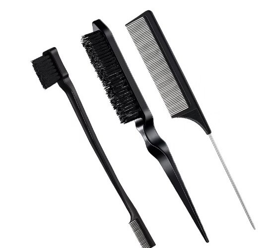 Wholesale 3 pcs Brush and comb set double sided edge control brush Rat Tail comb for girl woman