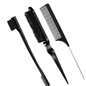 Wholesale 3 pcs Brush and comb set double sided edge control brush Rat Tail comb for girl woman