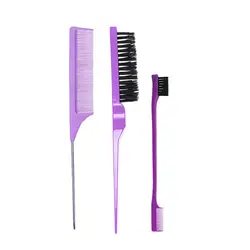 Wholesale 3 pcs Brush and comb set double sided edge control brush Rat Tail comb for girl woman