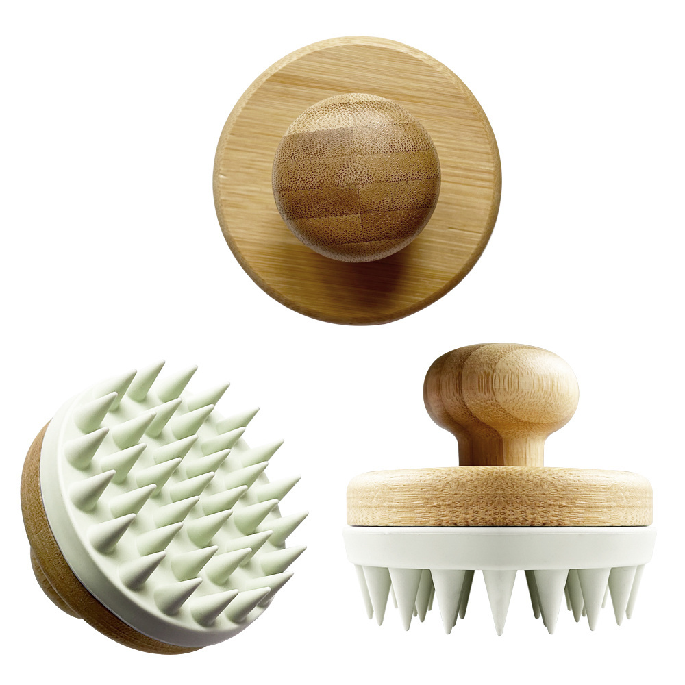 Bath Spa Brush ECO Friendly Bamboo Material Silicone Teeth Scalp Hair Washing Head Shampoo Massage Brush