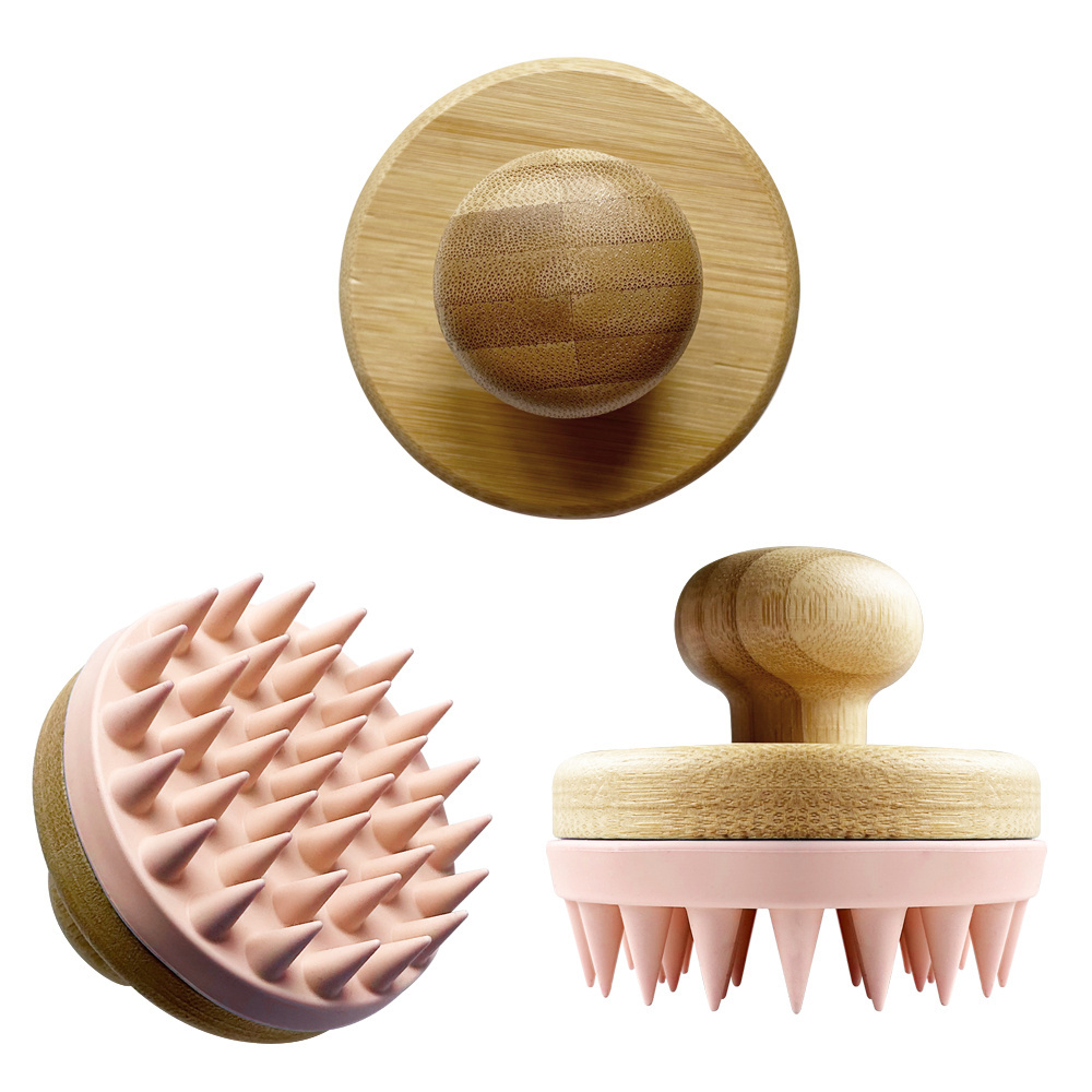 Bath Spa Brush ECO Friendly Bamboo Material Silicone Teeth Scalp Hair Washing Head Shampoo Massage Brush