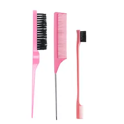 Wholesale 3 pcs Brush and comb set double sided edge control brush Rat Tail comb for girl woman