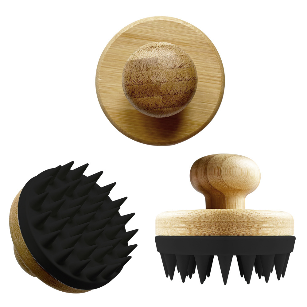 Bath Spa Brush ECO Friendly Bamboo Material Silicone Teeth Scalp Hair Washing Head Shampoo Massage Brush