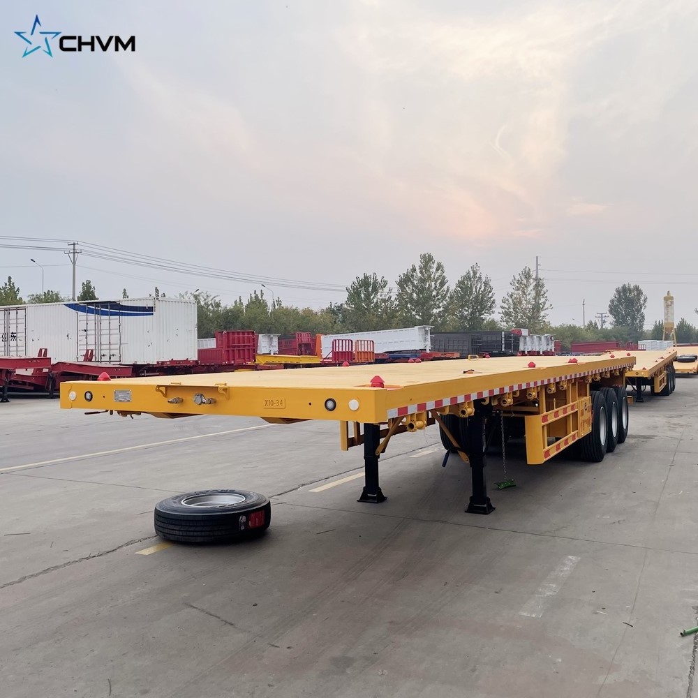 3 Axle Heavy Duty Container Transportation Flat Bed Truck Trailers Flatbed Cargo Semi Trailer