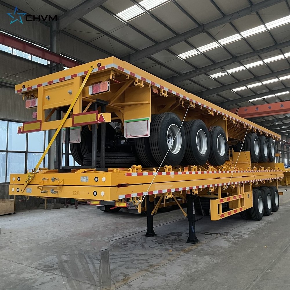 3 Axle Heavy Duty Container Transportation Flat Bed Truck Trailers Flatbed Cargo Semi Trailer