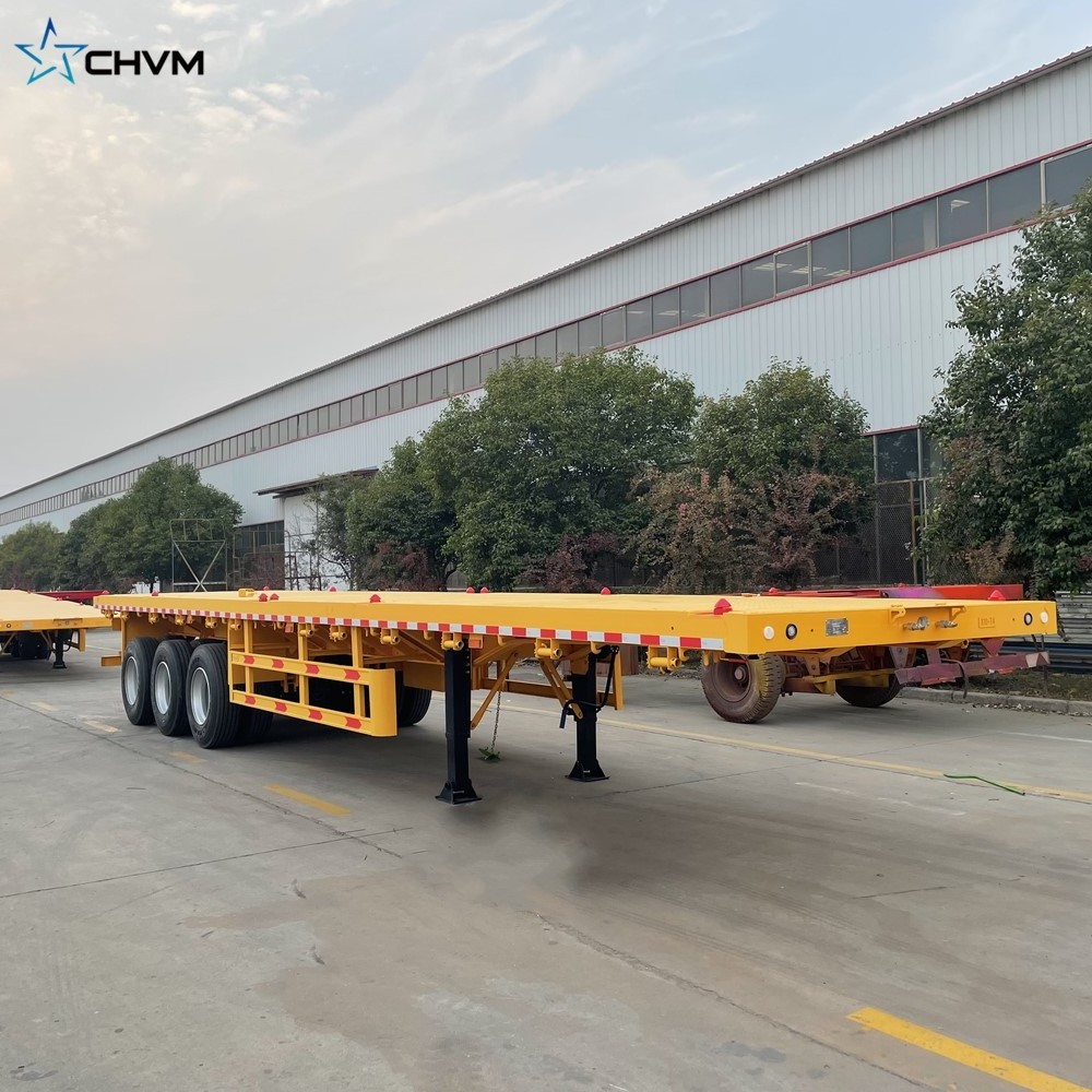 3 Axle Heavy Duty Container Transportation Flat Bed Truck Trailers Flatbed Cargo Semi Trailer