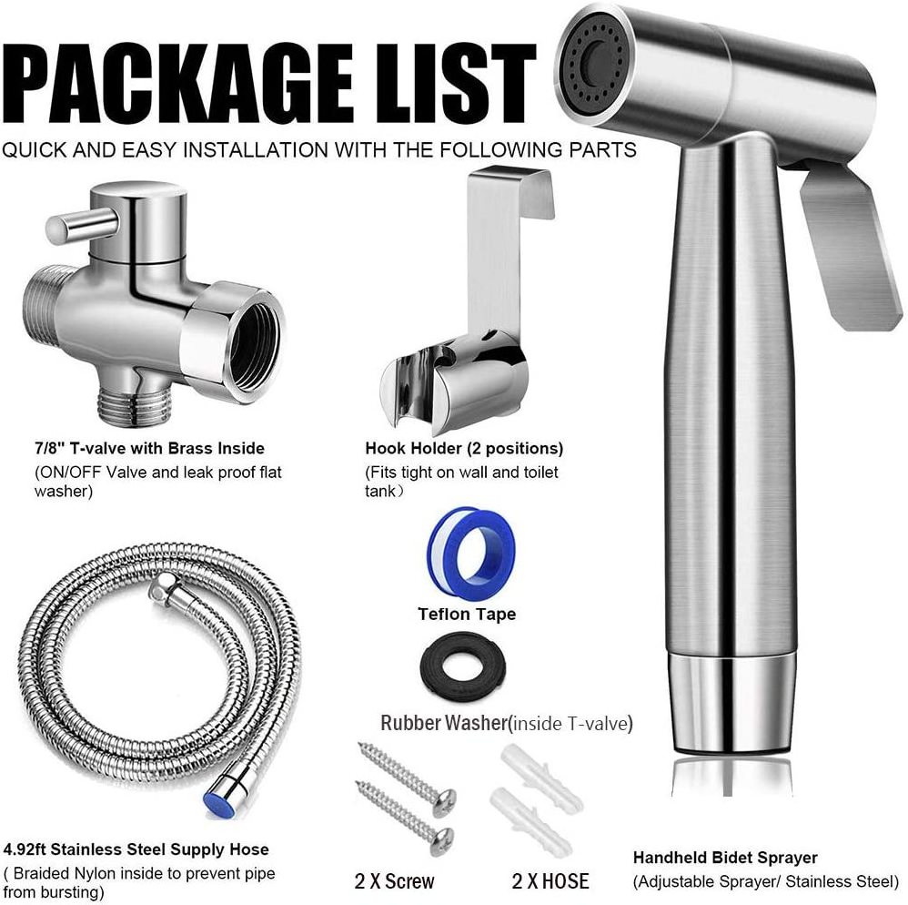 Toilet Stainless Steel Adjustable Pressure Bidet Faucet Diaper Sprayer Set with Hose Attachment handhed bidet sprayer