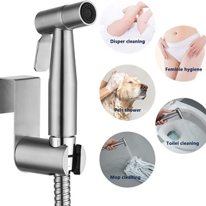 Toilet Stainless Steel Adjustable Pressure Bidet Faucet Diaper Sprayer Set with Hose Attachment handhed bidet sprayer