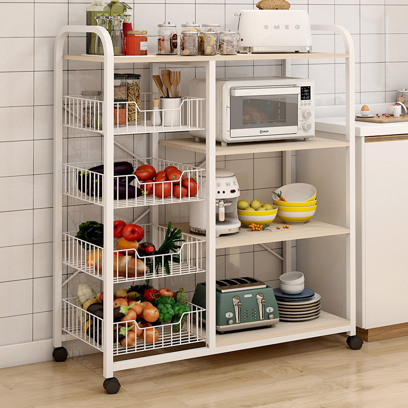 Kitchen Microwave Storage Rack Free Perforation and Space-saving Storage Cupboard Multi-layer Floor Seasoning Shelf