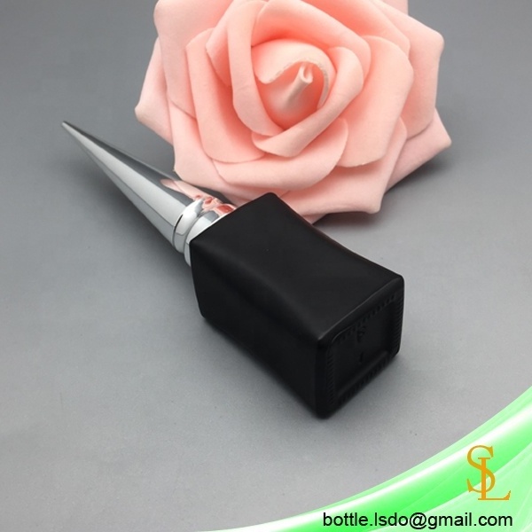 wholesale rectangle shaped 11ml matt black uv gel nail polish bottle with fancy cone silver long nail polish cap