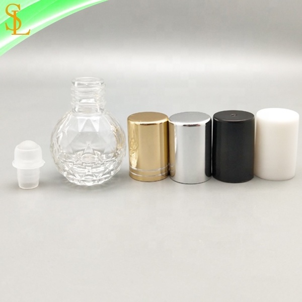 Diamond ball shaped empty custom 3 ml perfume roll on bottle with glass/steel ball and caps for essential oil