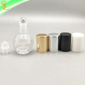 Diamond ball shaped empty custom 3 ml perfume roll on bottle with glass/steel ball and caps for essential oil