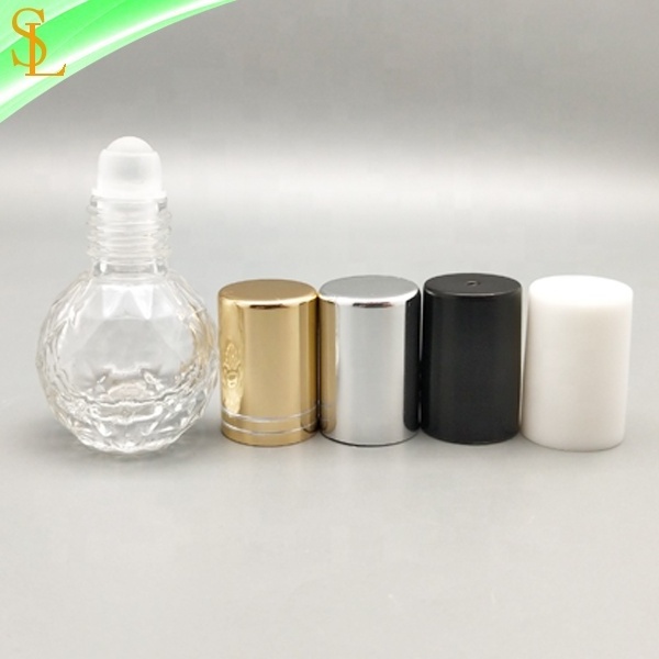 Diamond ball shaped empty custom 3 ml perfume roll on bottle with glass/steel ball and caps for essential oil