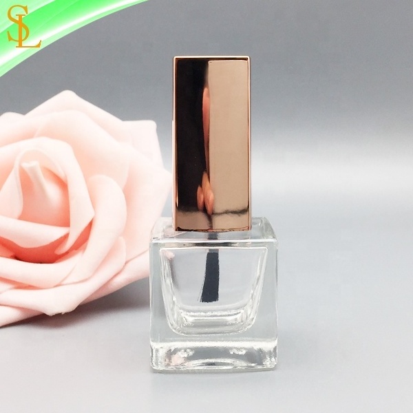 cubic square glass bottles 10ml for nail polish bottles with brush and rectangular rose gold cap