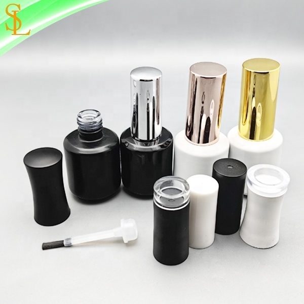 15ml round custom printing nail gel polish bottles white and black uv gel polish bottles with gold silver cap and brush