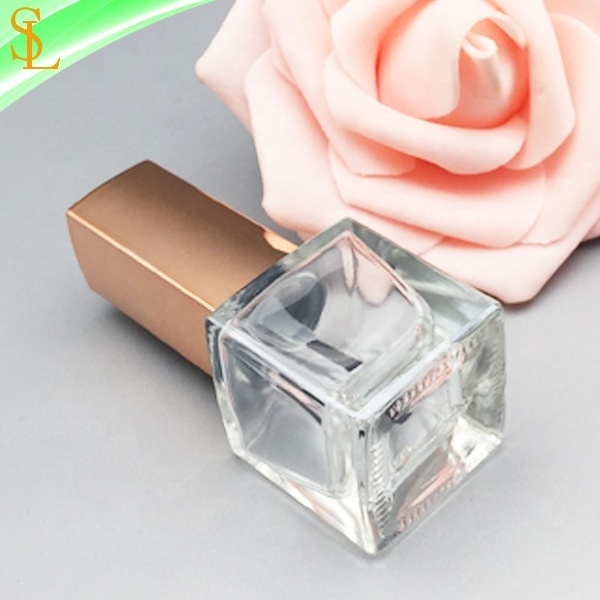 cubic square glass bottles 10ml for nail polish bottles with brush and rectangular rose gold cap