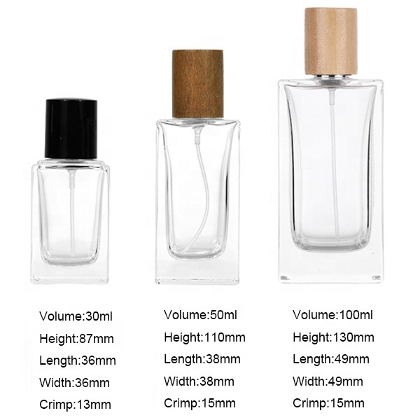 Square 30 ml 50 ml 100 ml luxury empty glass parfum spray perfume bottles for women and men with lids