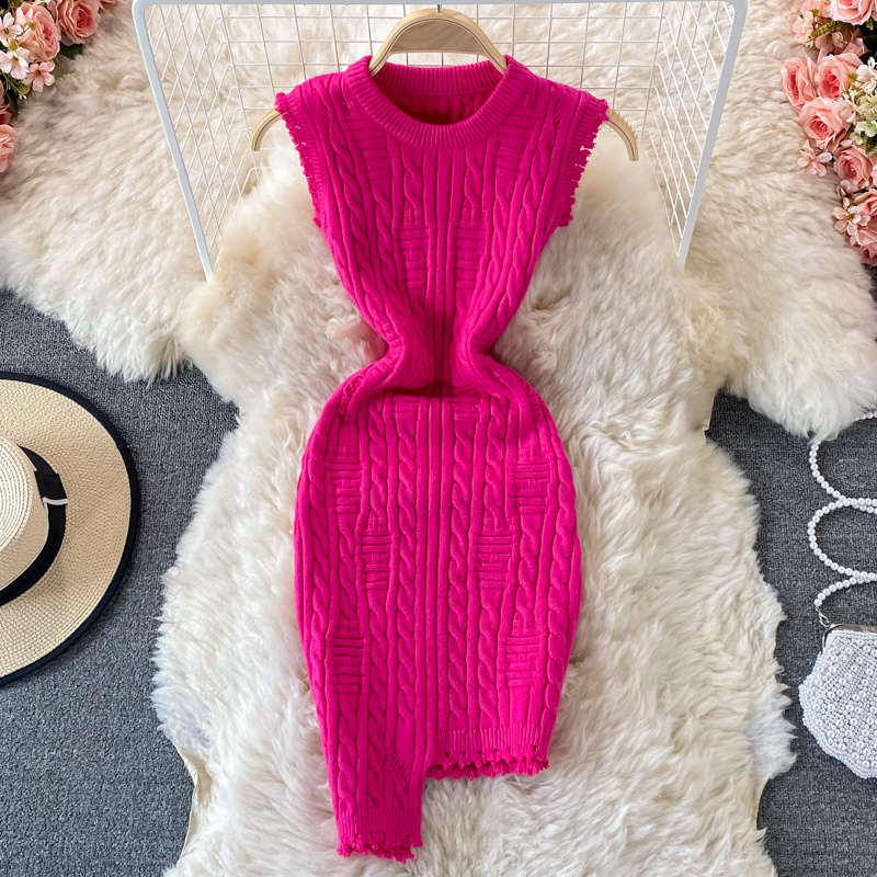 New Arrivals Spring Fall Women Sweater Dresses Wholesale Fashion Solid Color Women Knitted Mini Bodycon Dress Sleeveless