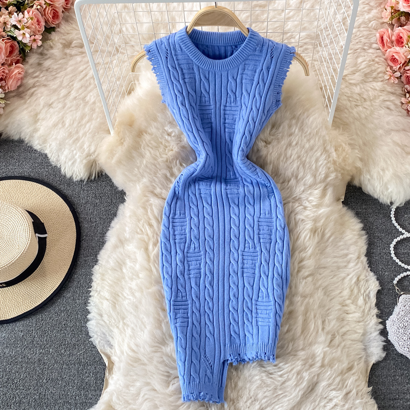 New Arrivals Spring Fall Women Sweater Dresses Wholesale Fashion Solid Color Women Knitted Mini Bodycon Dress Sleeveless