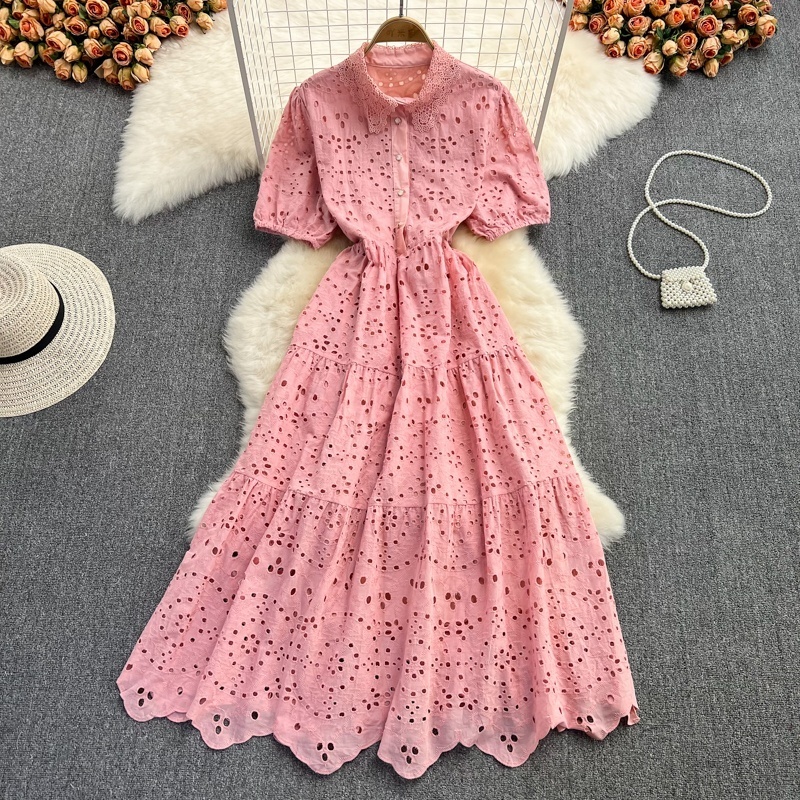 Short Sleeve V-neck Solid A-line Dress Spring High Waist Maxi Dress Ladies Elegant Dresses Clothes Women Wholesale