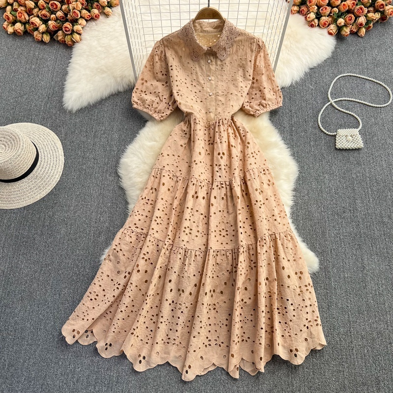 Short Sleeve V-neck Solid A-line Dress Spring High Waist Maxi Dress Ladies Elegant Dresses Clothes Women Wholesale