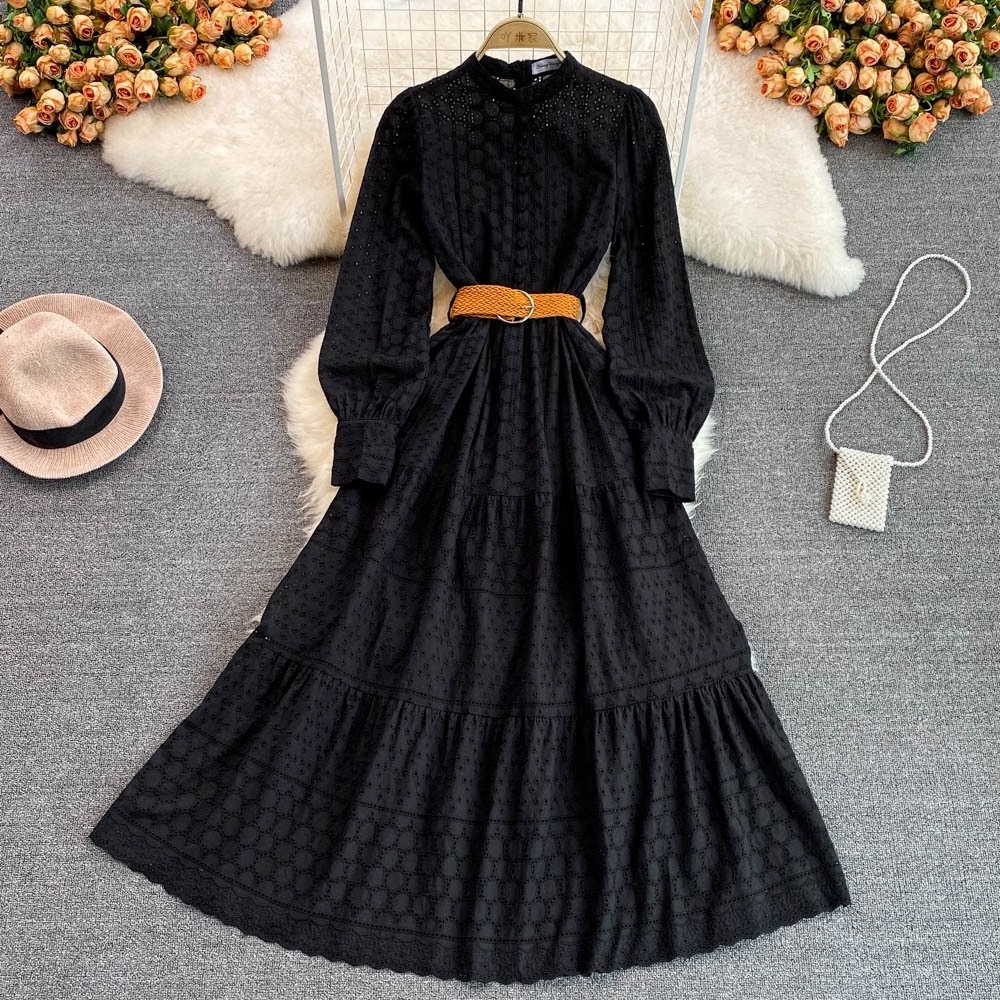 Stand Collar Puff Sleeve A- Line Dress Seaside Vacation Desert Large Swing Dress Thailand Travel Bali Beach Dress For Women New