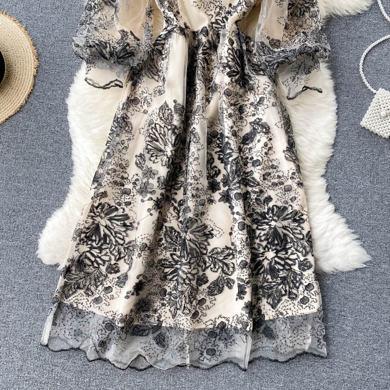 New Korean Chic Black Color Elegant Long Sleeve Lace Dress For Women Ladies Dresses Clothing Wholesale