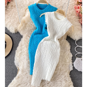 New Arrivals Spring Fall Women Sweater Dresses Wholesale Fashion Solid Color Women Knitted Mini Bodycon Dress Sleeveless