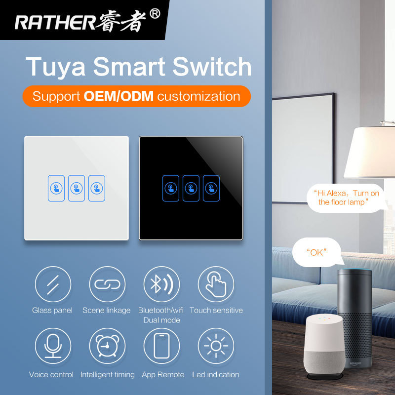 Uk home devices alexa remote control automation interruptor inteligente zigebee tuya smart light touch glass wall switches