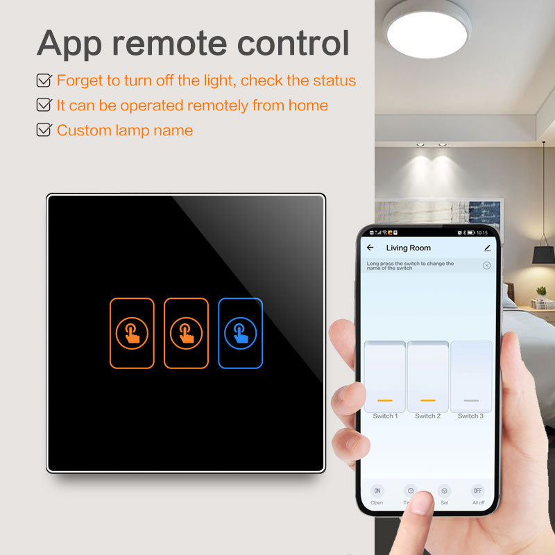 Uk interruptores de pared alexa inteligente tuya smart wifi  light touch wall switch for smart home interrupteur mura no neutral