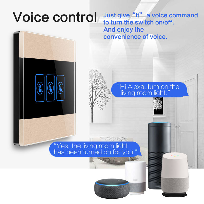 Uk alexa electrical socket google home smart life eu tuya smart wifi light touch wall switch smart home interruptor inteligente