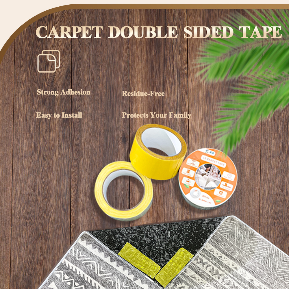 Heavy Duty Removable Yellow White Clear Adhesive Double Sided Carpet Tape For Area Rugs Hardwood Floor Indoor Outdoor