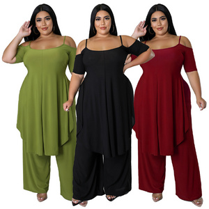 Summer Cheap Elegant Casual Plus Size Women Clothing Two Piece Outfit Leggings Set