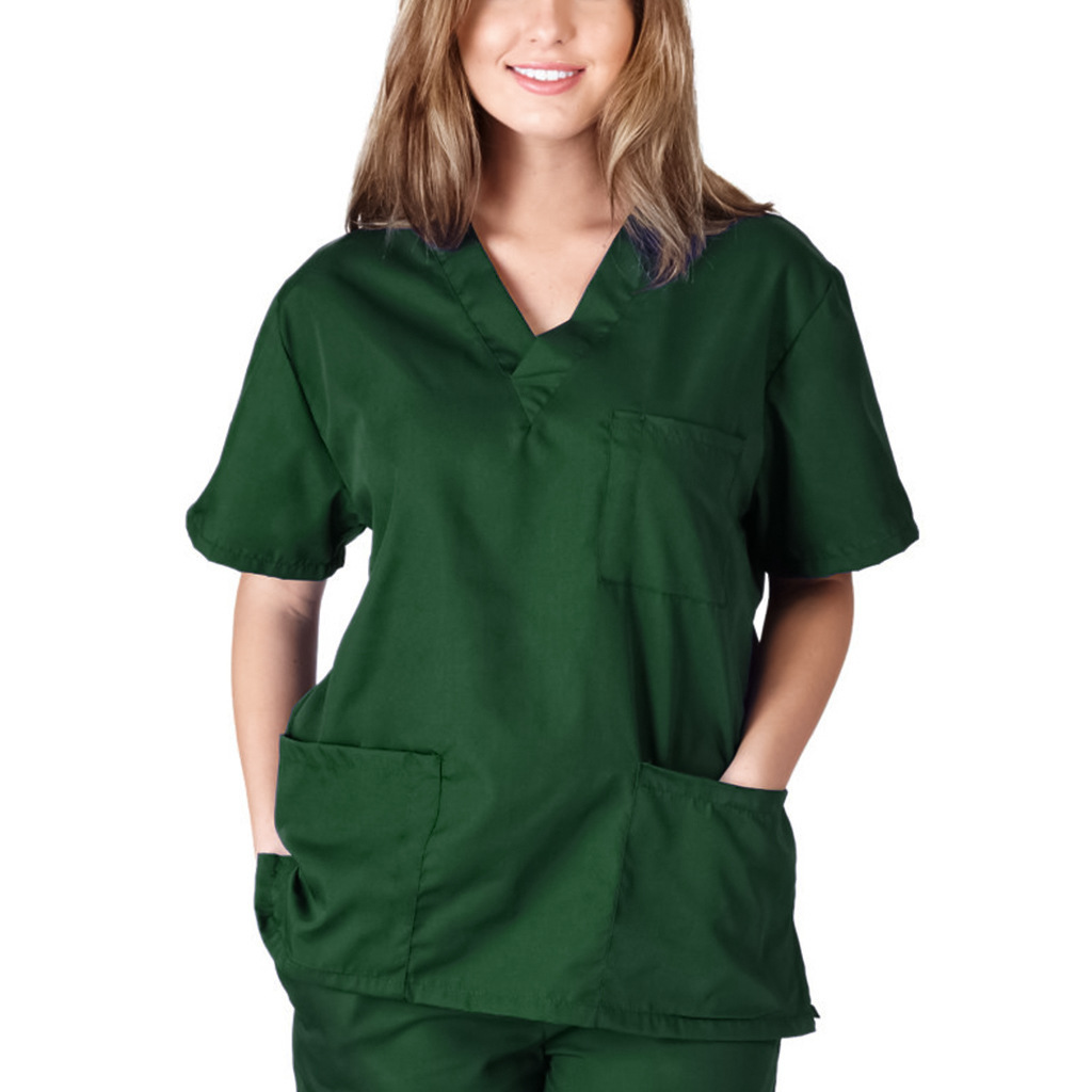 Drop Shipping Stretch White Printed Short Sleeve Medical Nurse Tunic Shirt Scrub Top Uniform