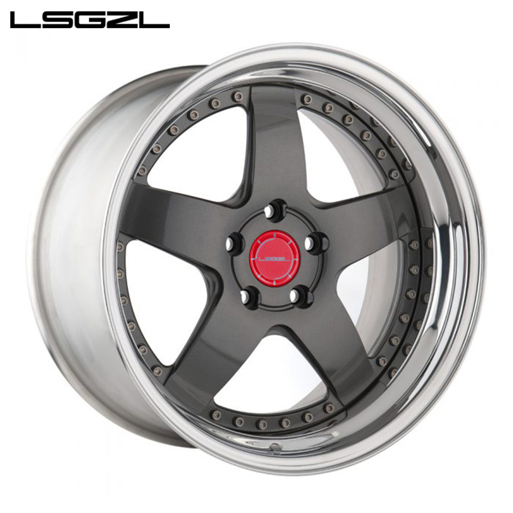 LSGZL 3 piece forged wheel Concave 5 Split Spoke Alloy Forged Wheel 17-24 Inch 5x120 With Customize Color