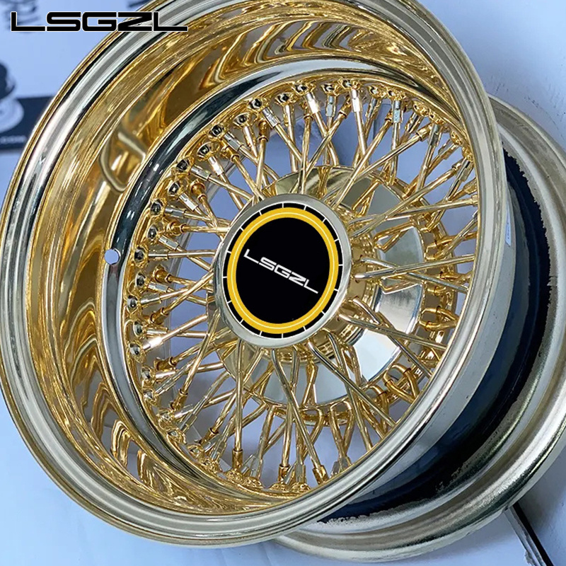 custom Chrome gold steel wire wheel rims wire spoke wheel 5x120  20 22 24 26 inch passenger car rims forged wheel