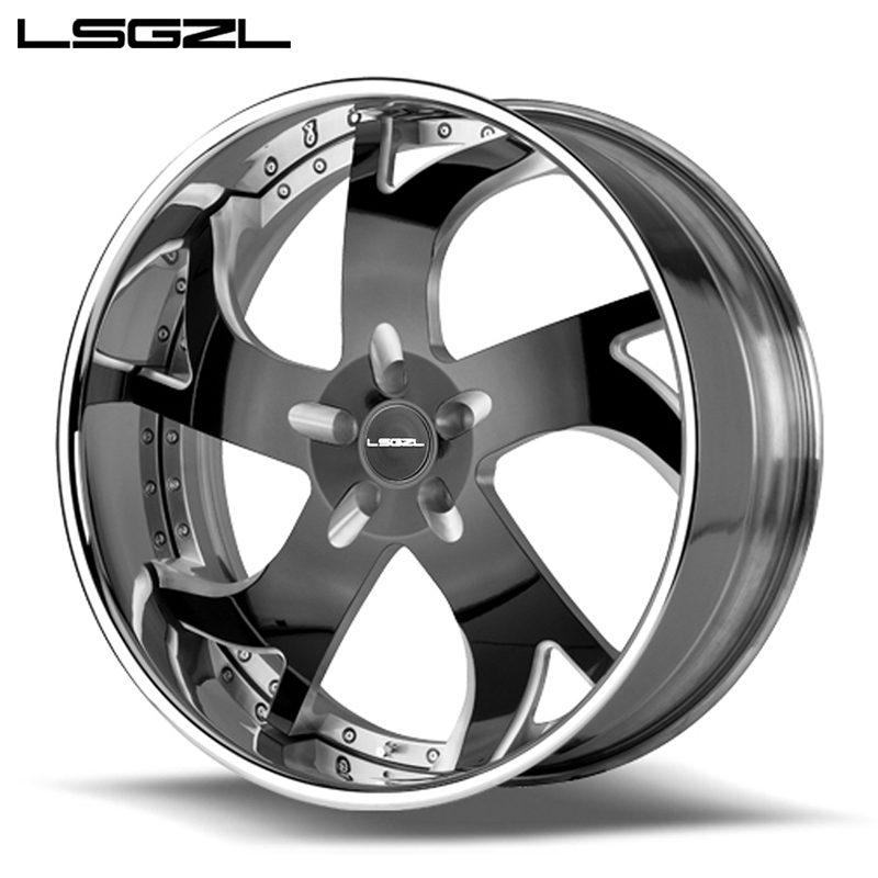 LSGZL 2-piece custom forged alloy rims deep concave polish Chrome 5x120 5x130 5x112 18 20 22 24 inch wheels