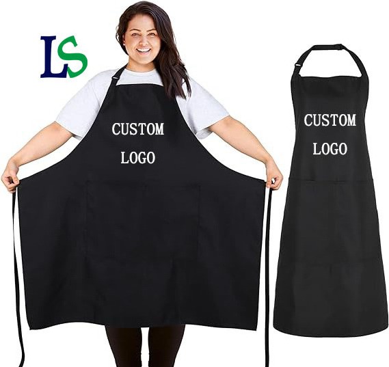 Black Unisex Chef Waterproof Adjustable Custom Print Logo Design Apron Fabric