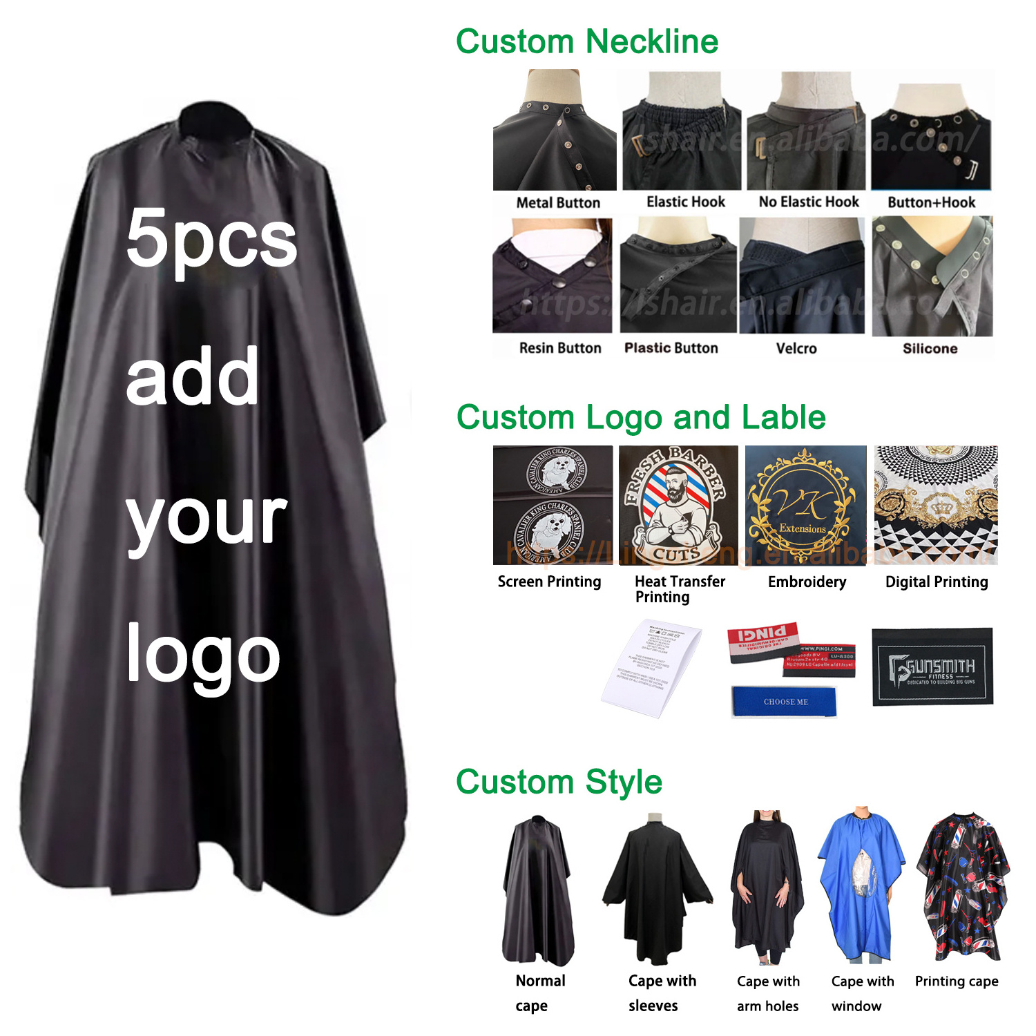 wholesale waterproof haircut logo barber hairdressing black aprons gown custom salon cape