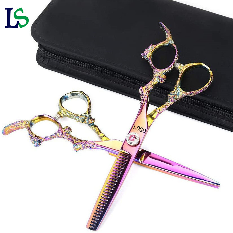 Custom LOGO 440C 6 Inch Hair Cutting Scissors Thinning Shears Stainless Steel Barber Scissors for Hairdresser Haircut