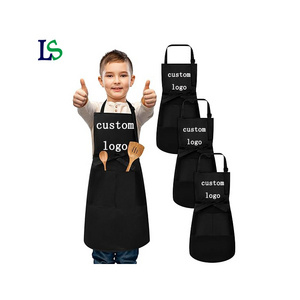 Custom logo children's cotton aprons pink yellow blue purple kids kitchen cooking apron