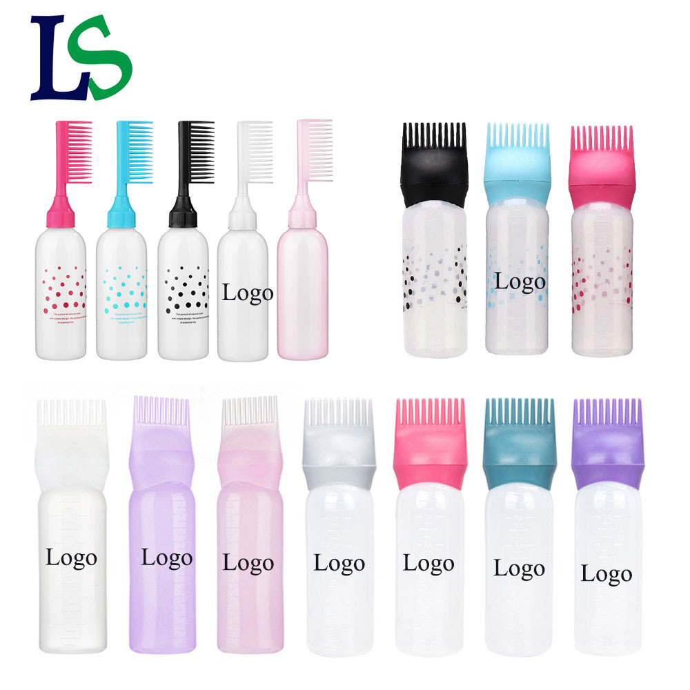 Hot Sale Custom Empty Plastic Hair Dye Coloring Brush Bottle Hair Oil Bottle with Functional Fusion of Comb