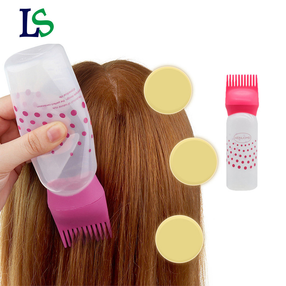 Hot Sale Custom Empty Plastic Hair Dye Coloring Brush Bottle Hair Oil Bottle with Functional Fusion of Comb