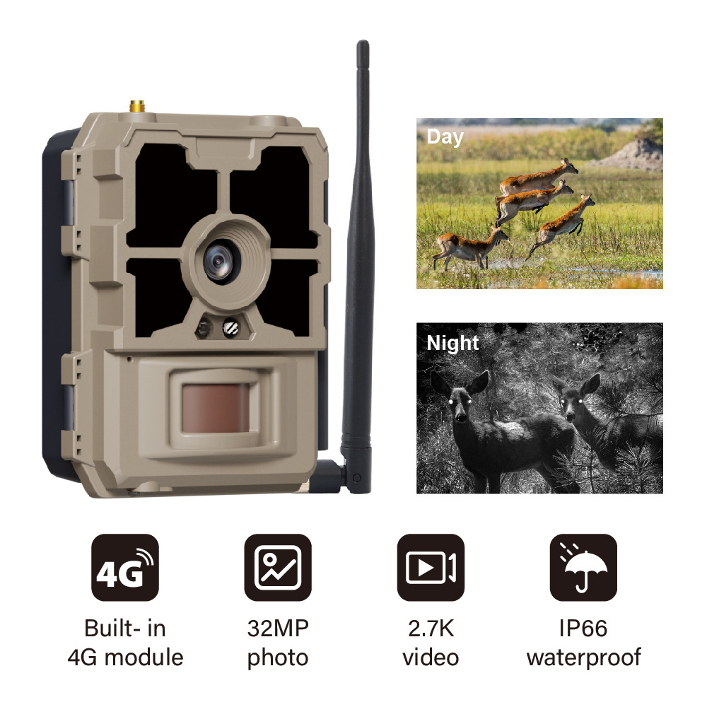 LSHINE 32MP 4G LTE Outdoor Deer Hunting Camera Infrared Night Vision Wireless Game Hunting Trail Camera 2K Support Solar Panel