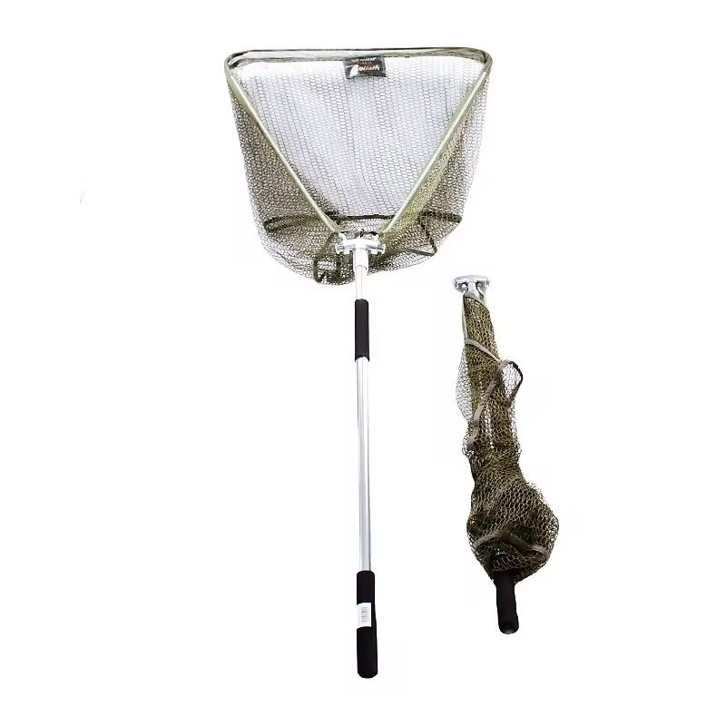 Langsheng Quick Folding EVA Grip Telescopic Fishing Net Mesh Landing Aluminum Net for Carp Fishing Saltwater