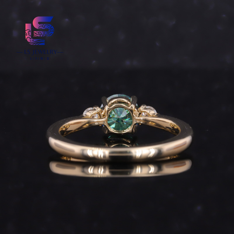 Classic 0.8ct Green Moissanite With Side Stone Ring 14k 18k Solid Gold Moissanite Rings Engagement Ring